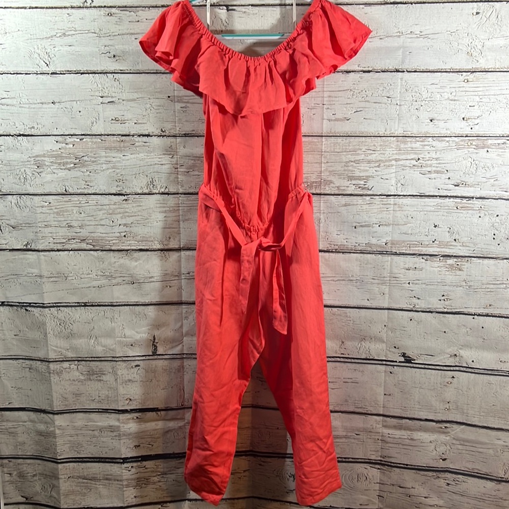 Coral Linen cropped jumpsuit
